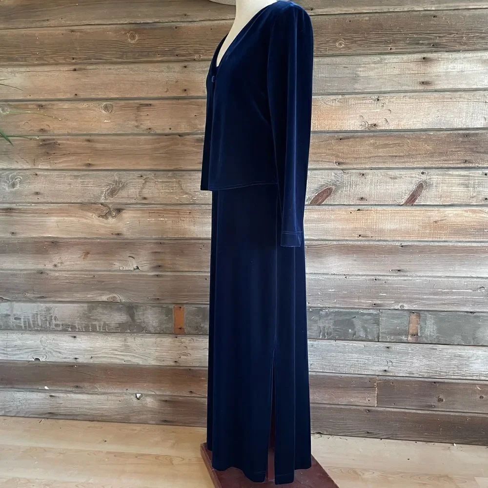 Vintage Jessica Howard 2 Piece Matching Blue Velour Top & Maxi Dress Size 10 EUC - Picture 4 of 10